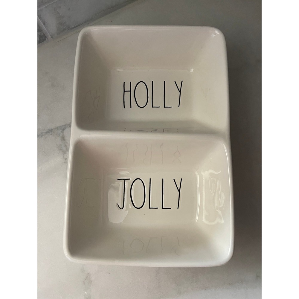 Rae‎ Dunn ceramic Divided Snack Dish HOLLY JOLLY